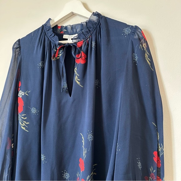 Joie Rafaella Floral 100% Silk Chiffon Blouse In Blue Size M - Picture 6 of 9